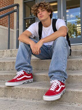 VANS Mens Ward Sidewall OTW Racing Red White Canvas Skate Shoes Size 10 US